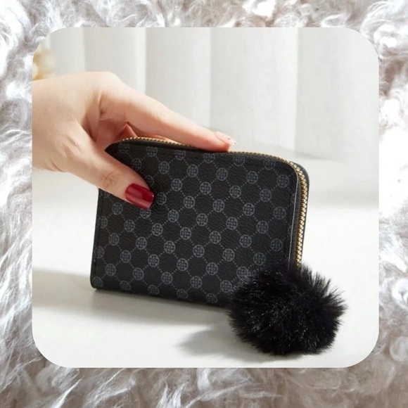 🍭 3/$20 black gold studded wallet with black fluffy keychain - Picture 7 of 11